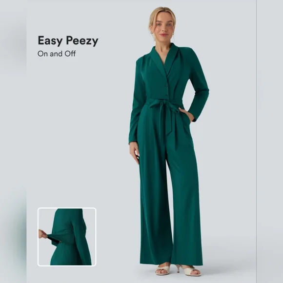 HALARA Emerald Green Wrap-Front Jumpsuit NWT - Picture 7 of 7